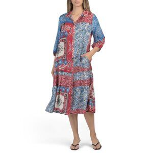 JOHNNY WAS Multi Silk Blend Cornelia Midi Dress With Slip